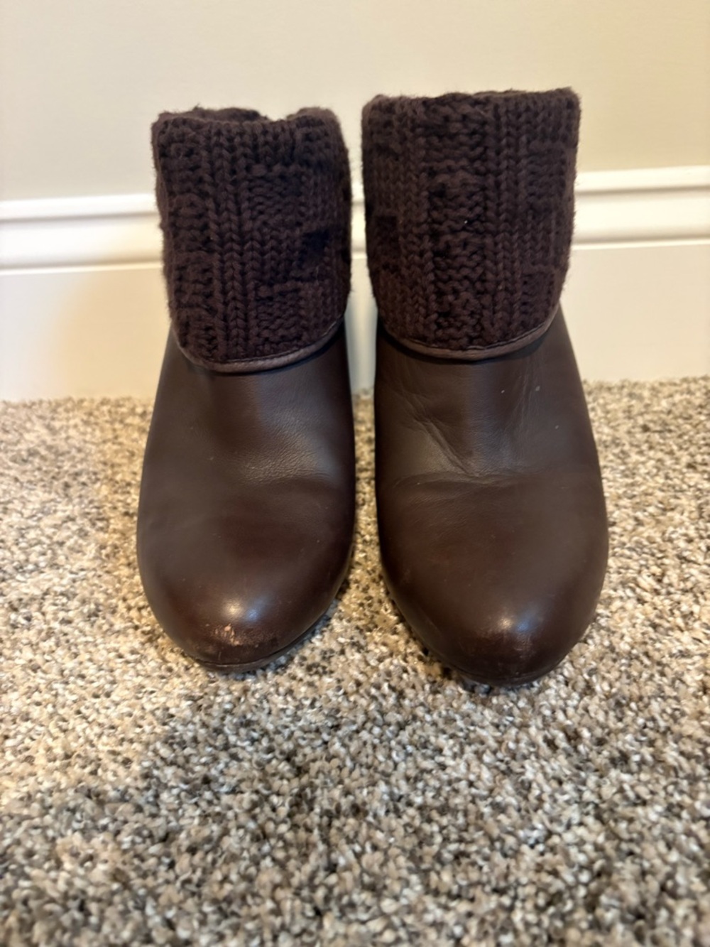 UGG Dark Brown Knit Cuff Ankle Booties